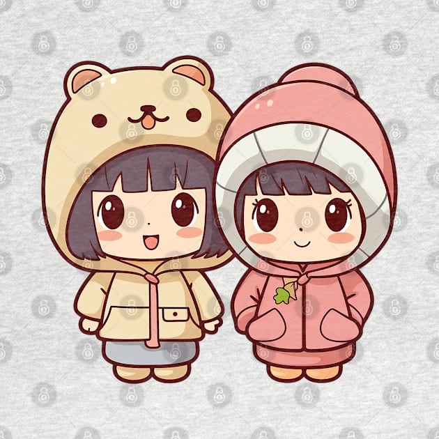 Kawaii girls with cute winter coats by Mon Kawaii Lab